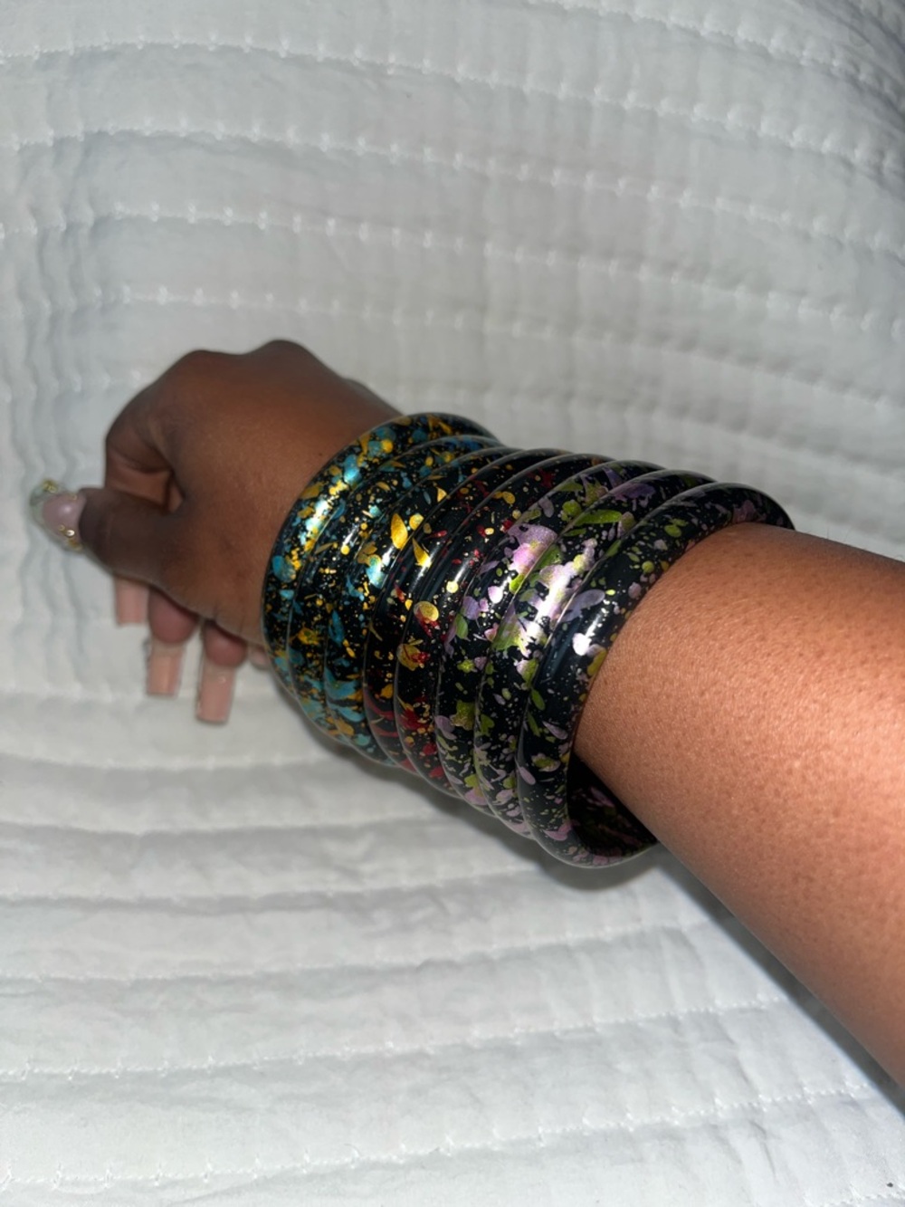 Paint-Splatter Stackable Bangle Set in Black with Multicolor Splashes - Picture 5 of 5